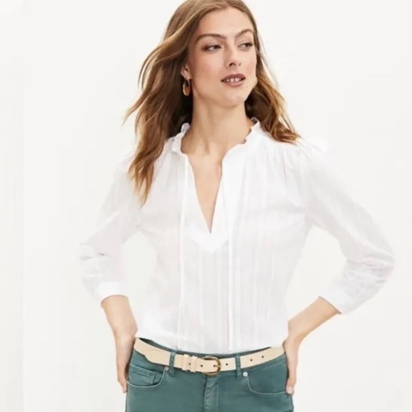 Loft Ruffle Tie Neck Blouse - Picture 1 of 5